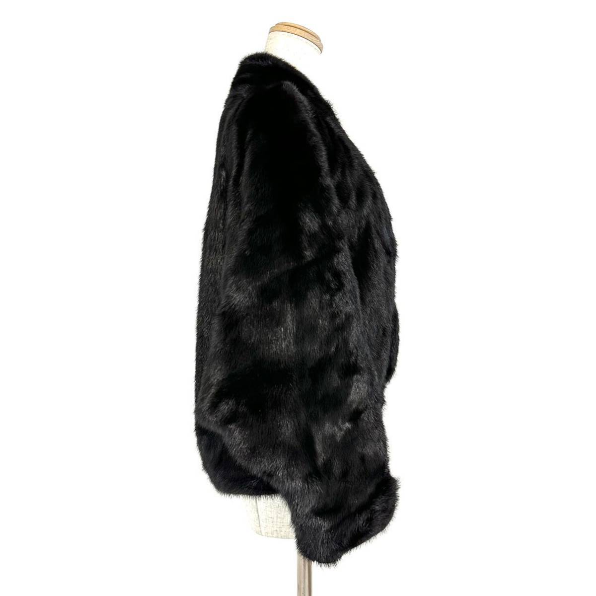 【貂商】h1631 La Vant Nord ブラックミンク ハーフコート デザインコート セミロング ミンクコート 貂皮 mink身丈 約60cm_画像5