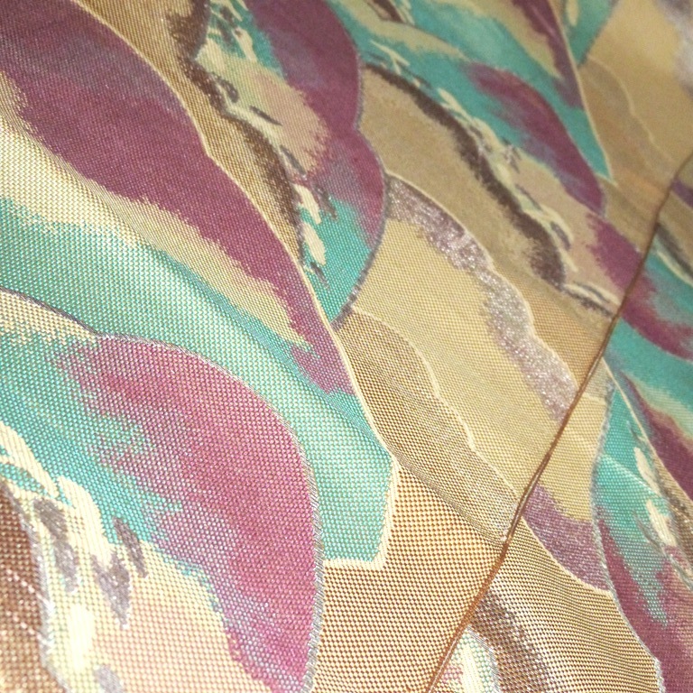 ●超激レア 黄土色古典変り青海波柄超美品並極上絹 長さ約３ｍ４４㎝ ゲ_画像9