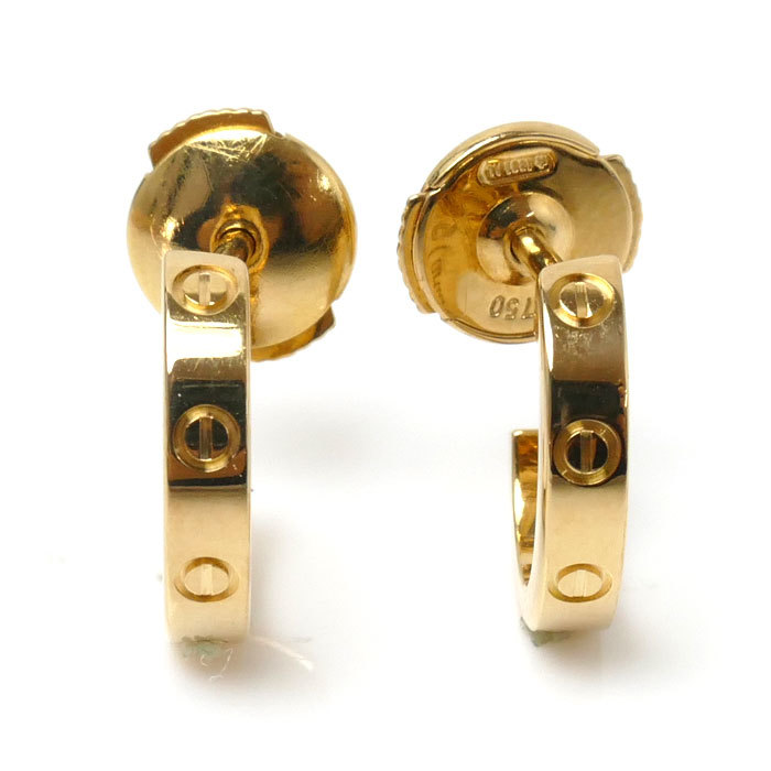 経典 イエローゴールド K18YG カルティエ CARTIER ミニラブ 美品 中古 レディース 3.6g B8028800 ピアス イヤリング、ピアス