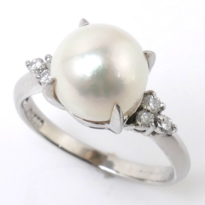 最愛 ダイヤモンド0.12ct パール約9.0mm リング・指輪 Pt900プラチナ 12号 中古 レディース 4.9g アコヤ真珠