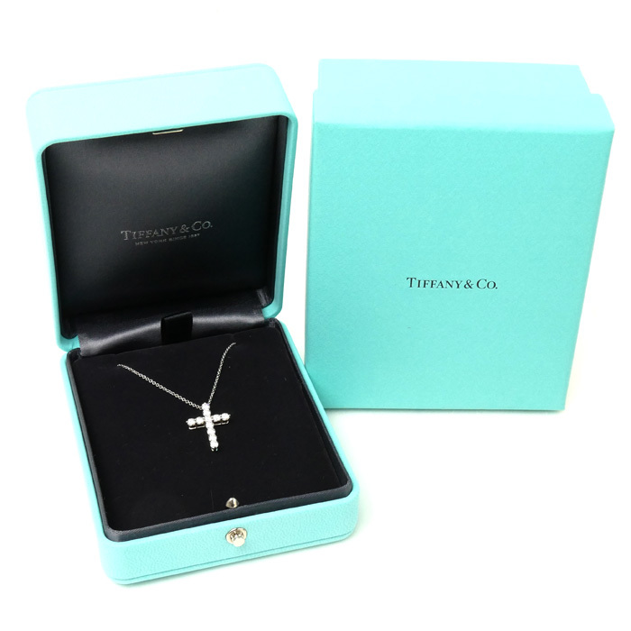 TIFFANY&Co. ティファニー Pt950プラチナ ミディアムクロス ダイヤ ネックレス 60007330 ダイヤモンド 3.7g 41cm レディース 中古 美品_画像7