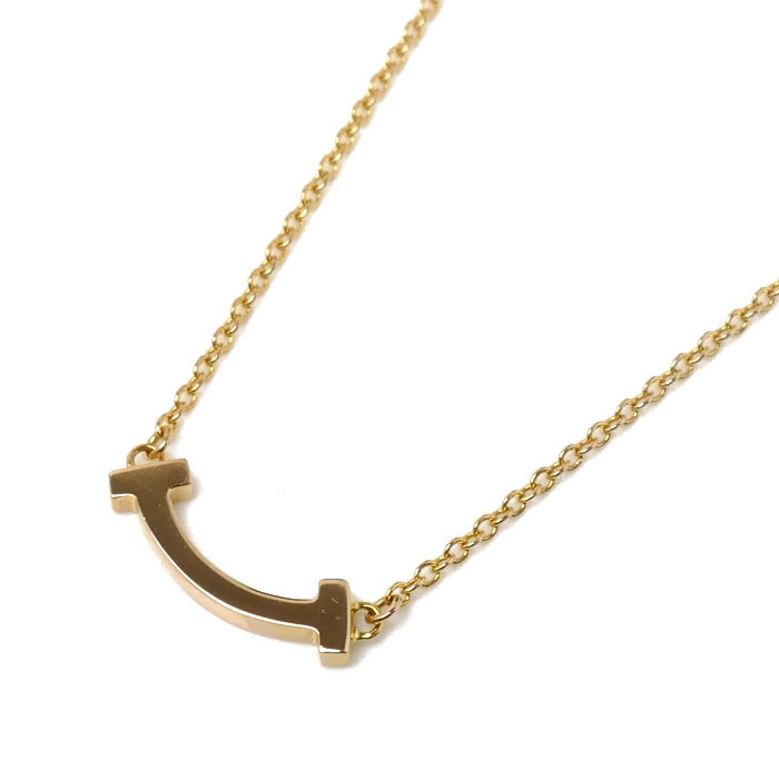 【冬バーゲン★特別送料無料!】 TIFFANY&Co. ティファニー K18YG イエローゴールド Tスマイル ミニ ネックレス 62617640・Au750 2.3g 41~46cm レディース 中古 イエローゴールド