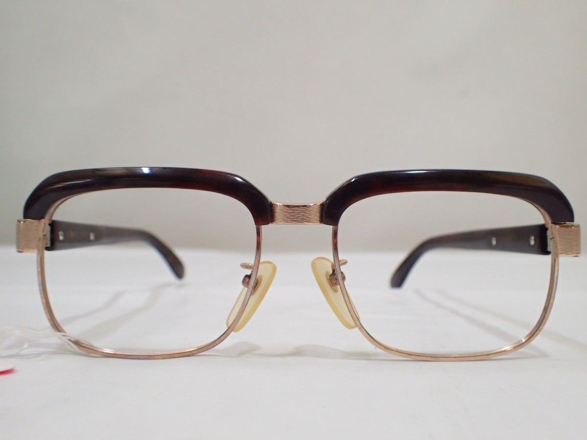 k4308 / 未使用 極上品 本べっ甲 眼鏡 メガネ めがね 度なし フレームのみ ゴールド タグ 袋付 現状品_画像2