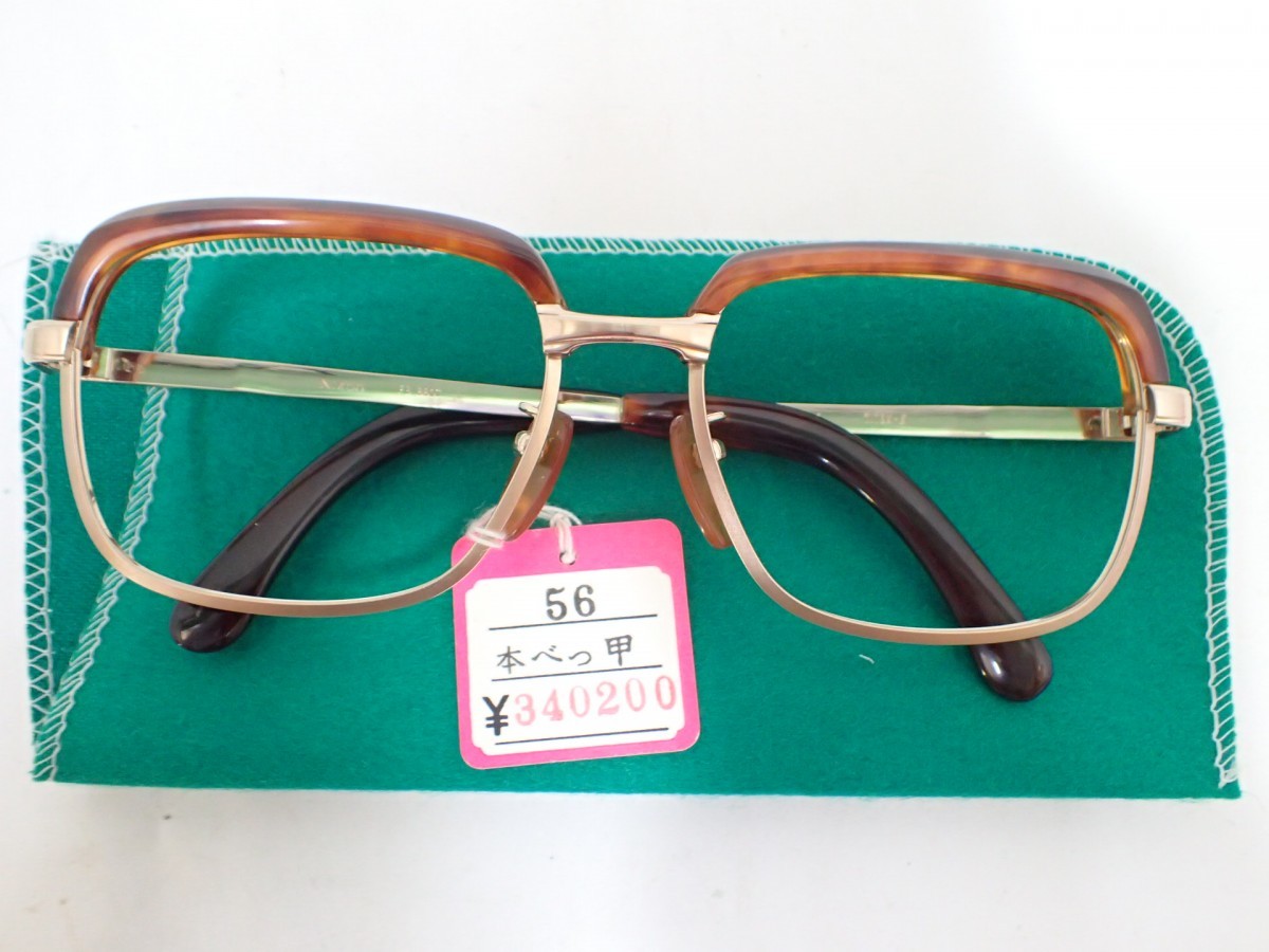 k4307 / 未使用 極上品 本べっ甲 眼鏡 メガネ めがね 度なし フレームのみ ゴールド タグ 袋付 現状品_画像1