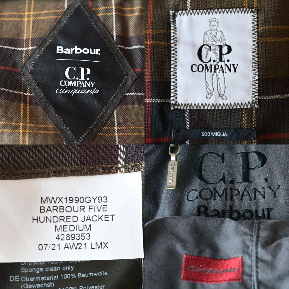 希少 Barbour × C.P. Company 50周年記念モデル La 500 Miglia Jacket グレー サイズM 2021AW / オイルドジャケット SPEY スペイ_画像10