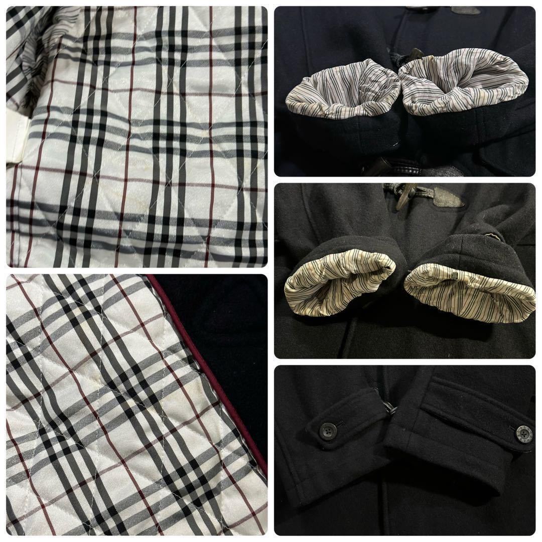 美品 極上カシミヤ Lサイズ バーバリーブラックレーベル BURBERRY BLACK LABEL チェック ダッフルコート フード キルティング ウール 羊毛_画像8