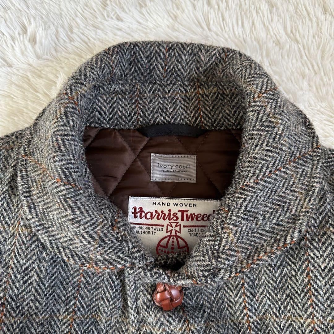 美品 ハリスツイード Harris Tweed メンズ キルティングジャケット 40 L相当 ヘリンボーン コーデュロイ くるみボタン 羊毛 灰 グレー 上着_画像7