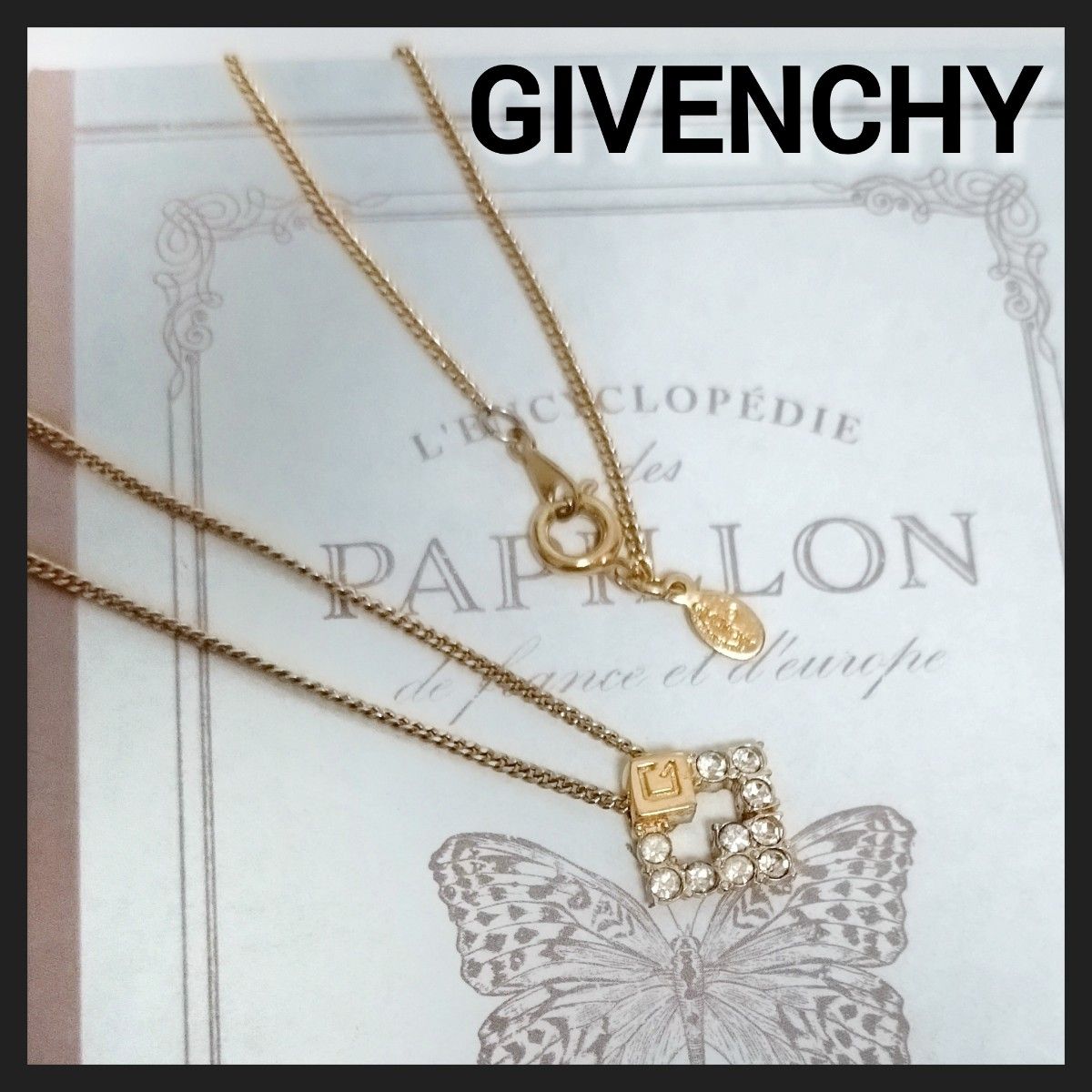 GIVENCHY　ジバンシィ　ラインストーン Ｇロゴ ネックレス ゴールド ヴィンテージ