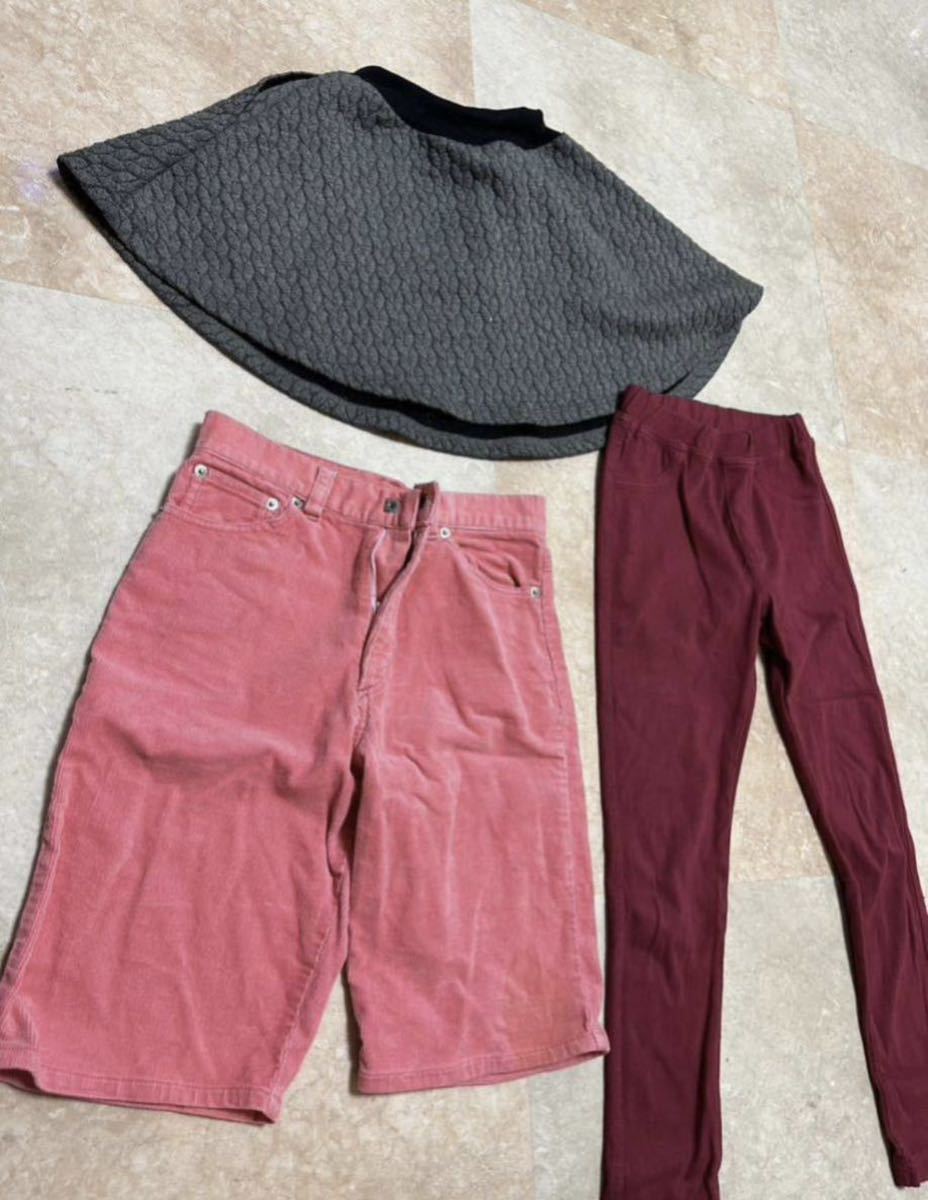 まとめ売り セット サイズ130 ハーフパンツ スカートズボン パンツ 無地 ピンク グレー 赤 ボトム ストレッチ _画像2
