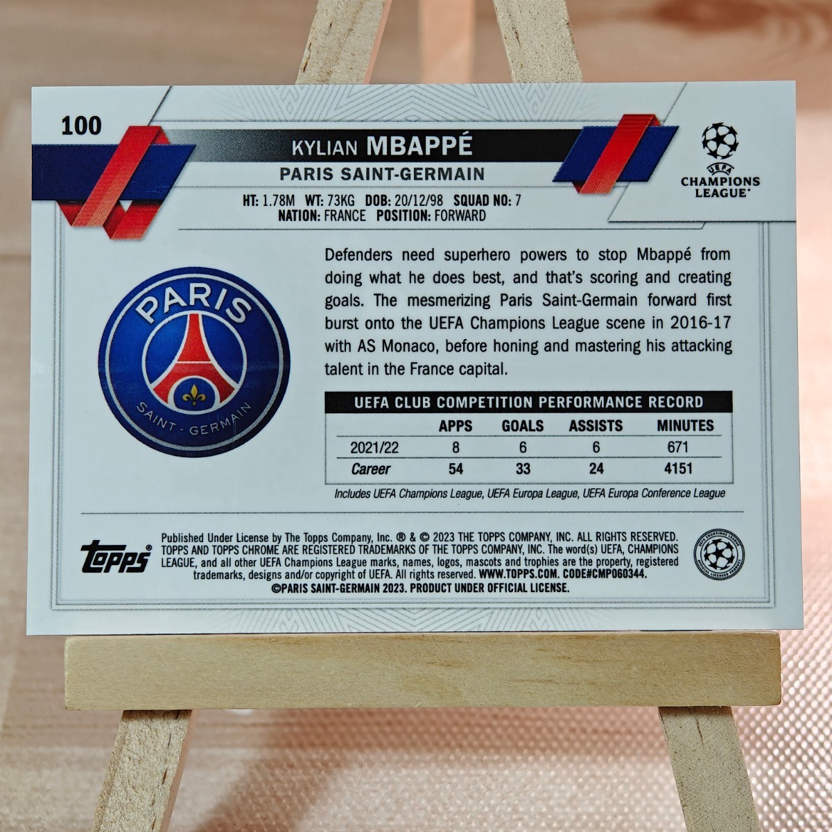 キリアン・エムバペ 2022-23 Topps Chrome UCC Sapphire Kylian Mbappe Variation SP PSG_画像2