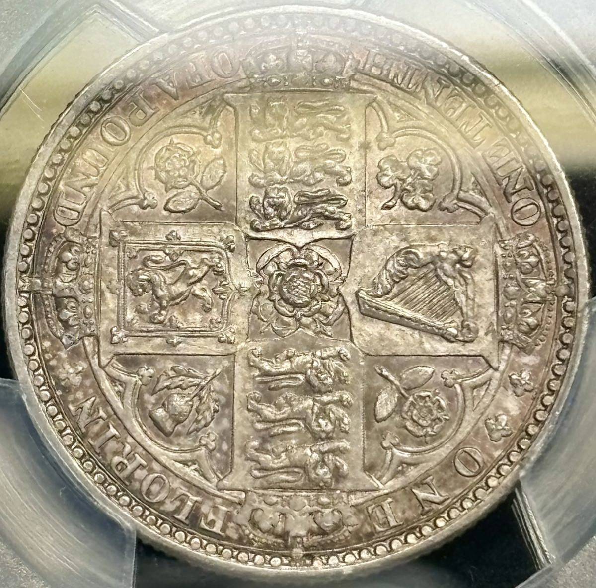 【英国銀貨】(銘貨「ゴチック ゴッドレスフローリン」PCGS-MS62 1849年銘)_画像3