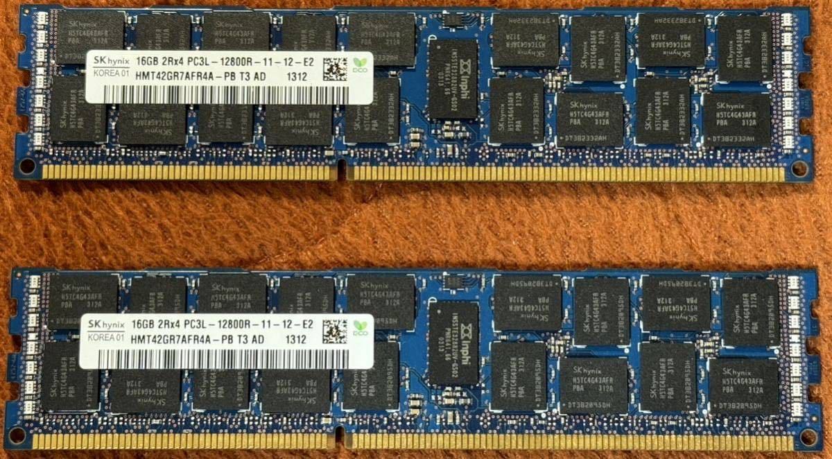 DDR3 1600 PC3L-12800R Registered 16GB SK hynix HMT42GR7AFR4A-PB T3 AD 2枚 合計32GB サーバー用 ECC メモリ 自作サーバー 交換部品_画像1