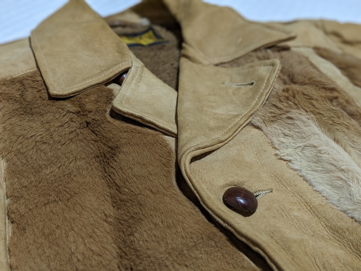 70s robert lewis мутоновое пальто кожа USA б/у одежда Vintage кожа Brown 