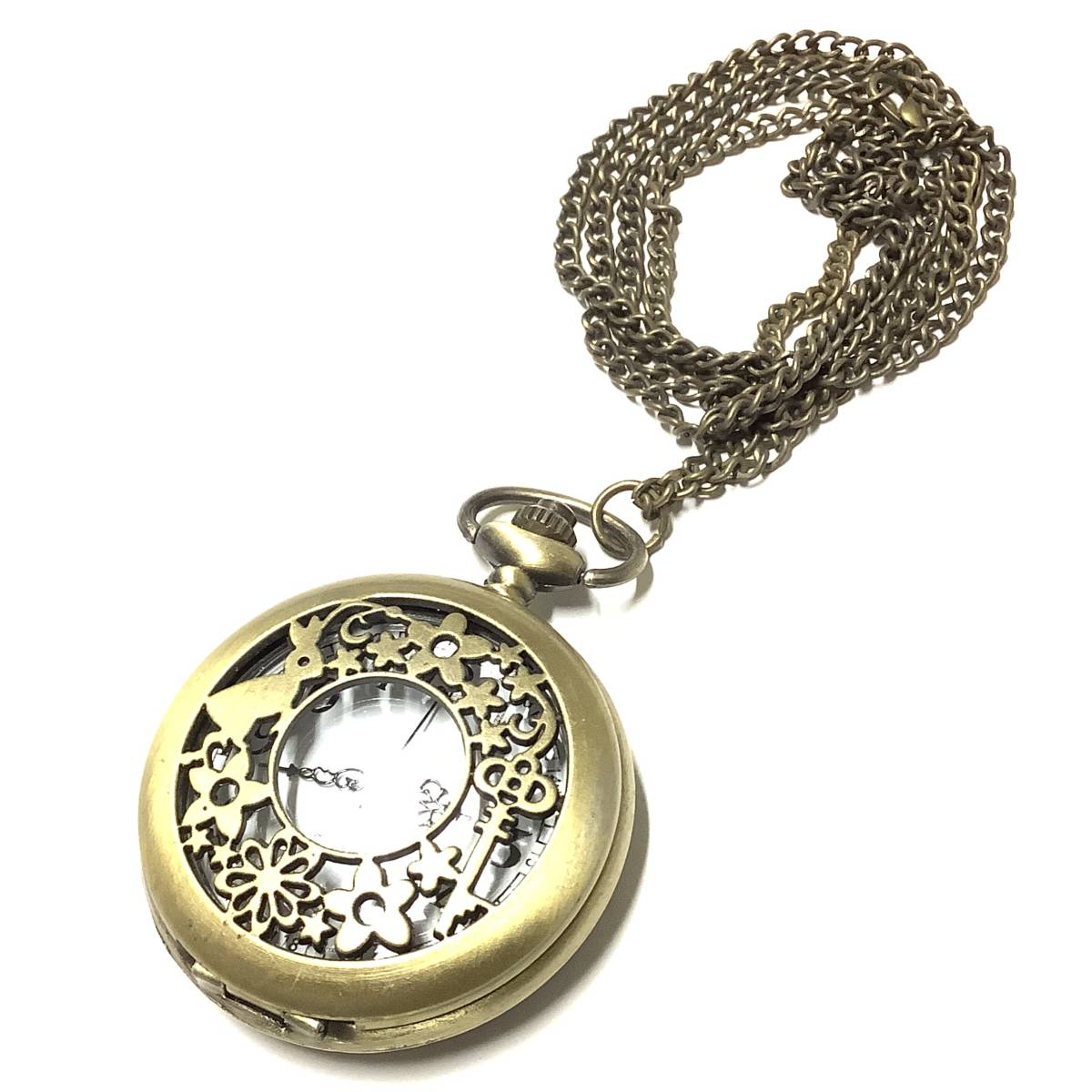 [ used, battery replaced ] mystery. country. Alice clock ... pocket watch ② retro character watch necklace white ...