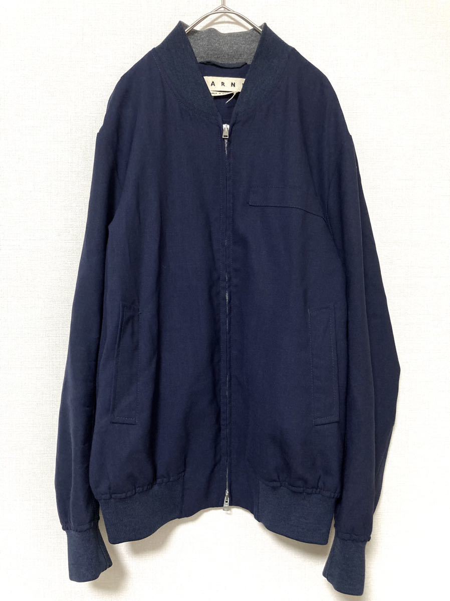  Marni marni tropical wool blouson men's rib Zip up 48 navy navy blue shirt tops inner 