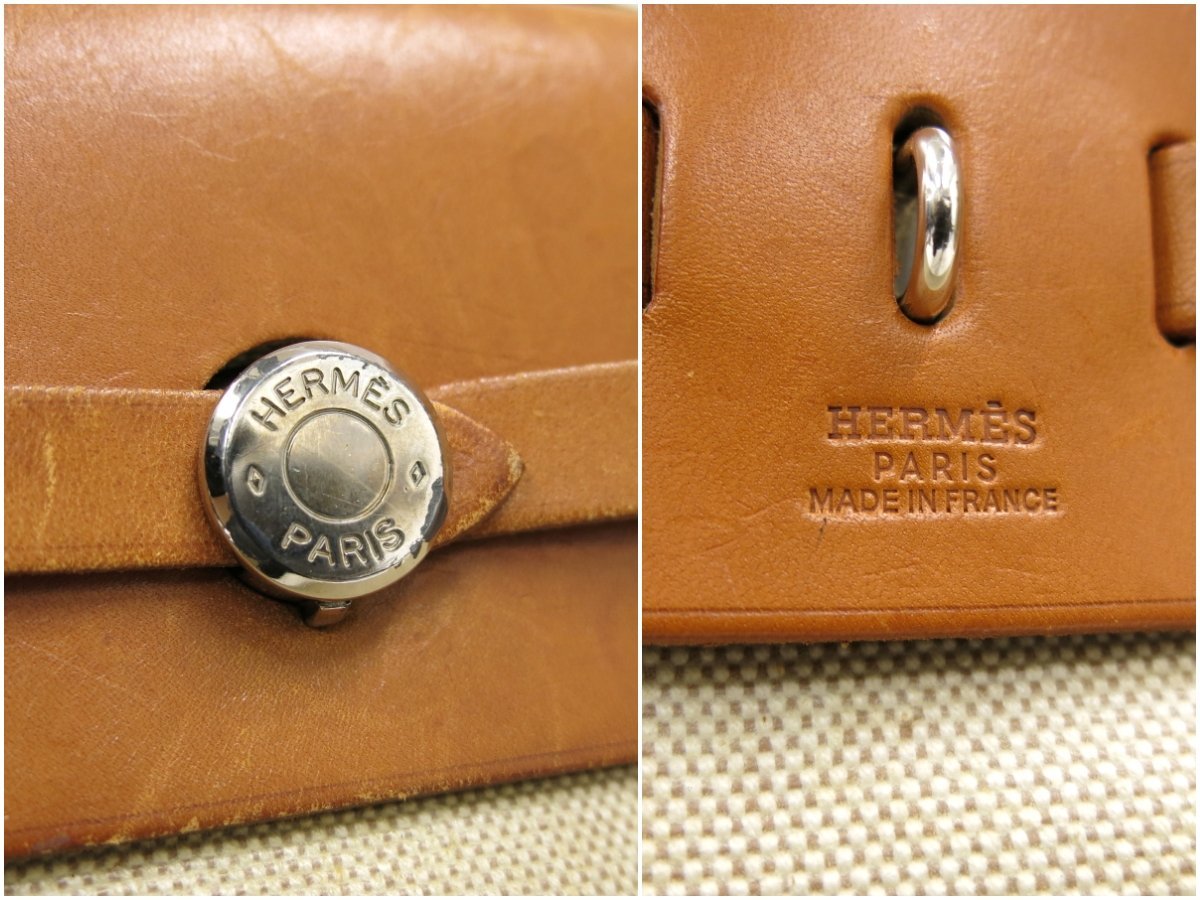 ◆HERMES エルメス◆エールバッグ MM◆キャンバス カーフ レザー 本革◆2way ハンド ショルダー バッグ◆ベージュ キャメル SV金具◆A3424_画像8