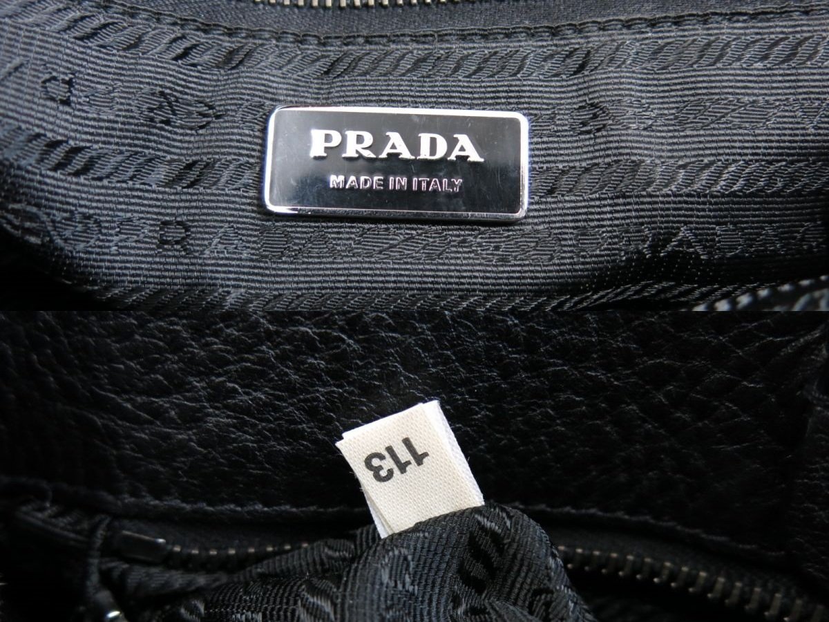 ●超美品●PRADA プラダ●BN0932●リボン モチーフ●ステッチ●カーフ レザー 本革●ハンド バッグ●黒●シルバー金具●腕掛け●Js42831_画像9