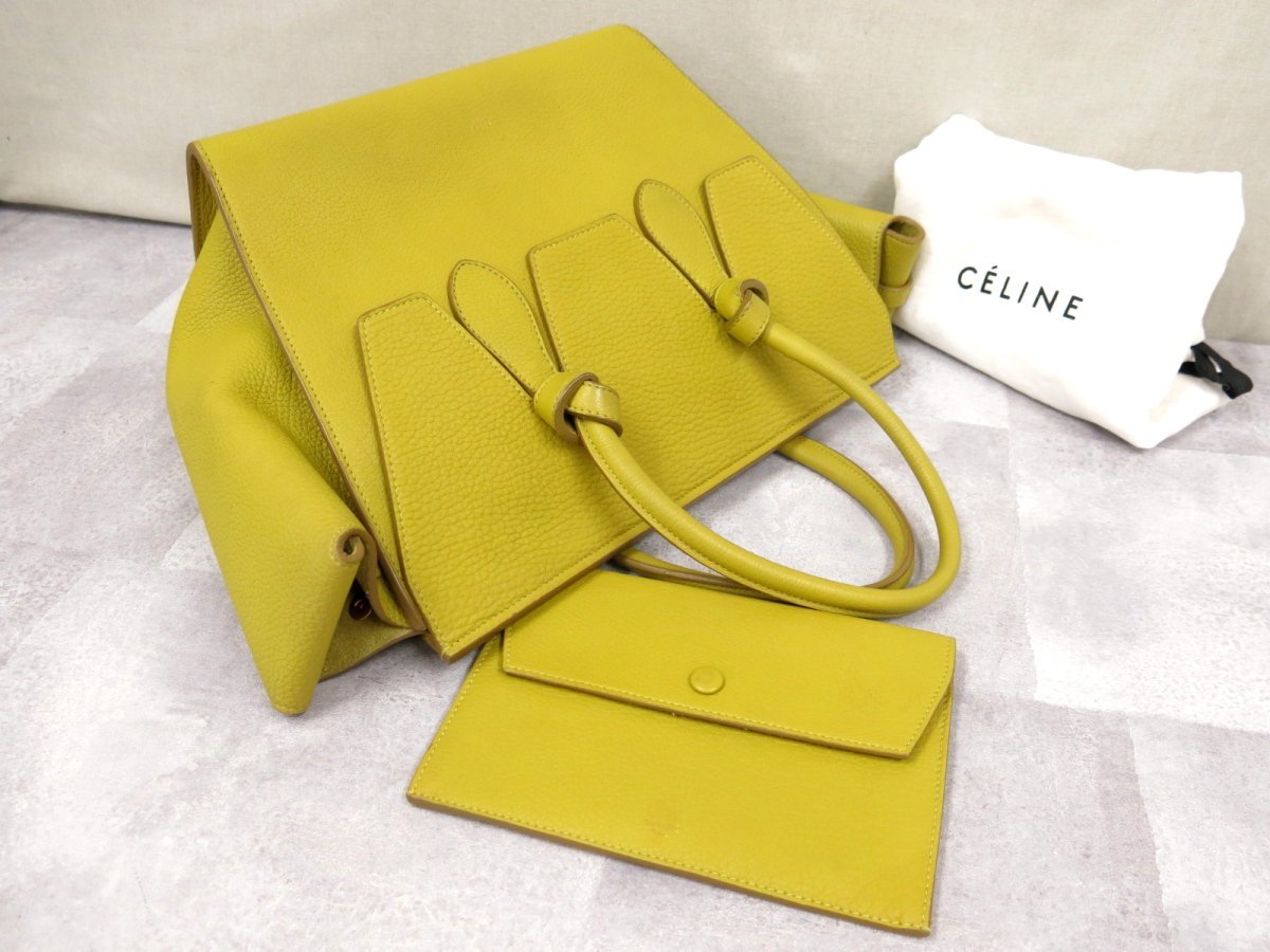 ●超美品●Celine●タイバッグ●カーフ レザー 本革●ハンド バッグ●シトラス●ゴールド金具●腕掛け●B5 収納●書類 かばん●Js42757_画像4