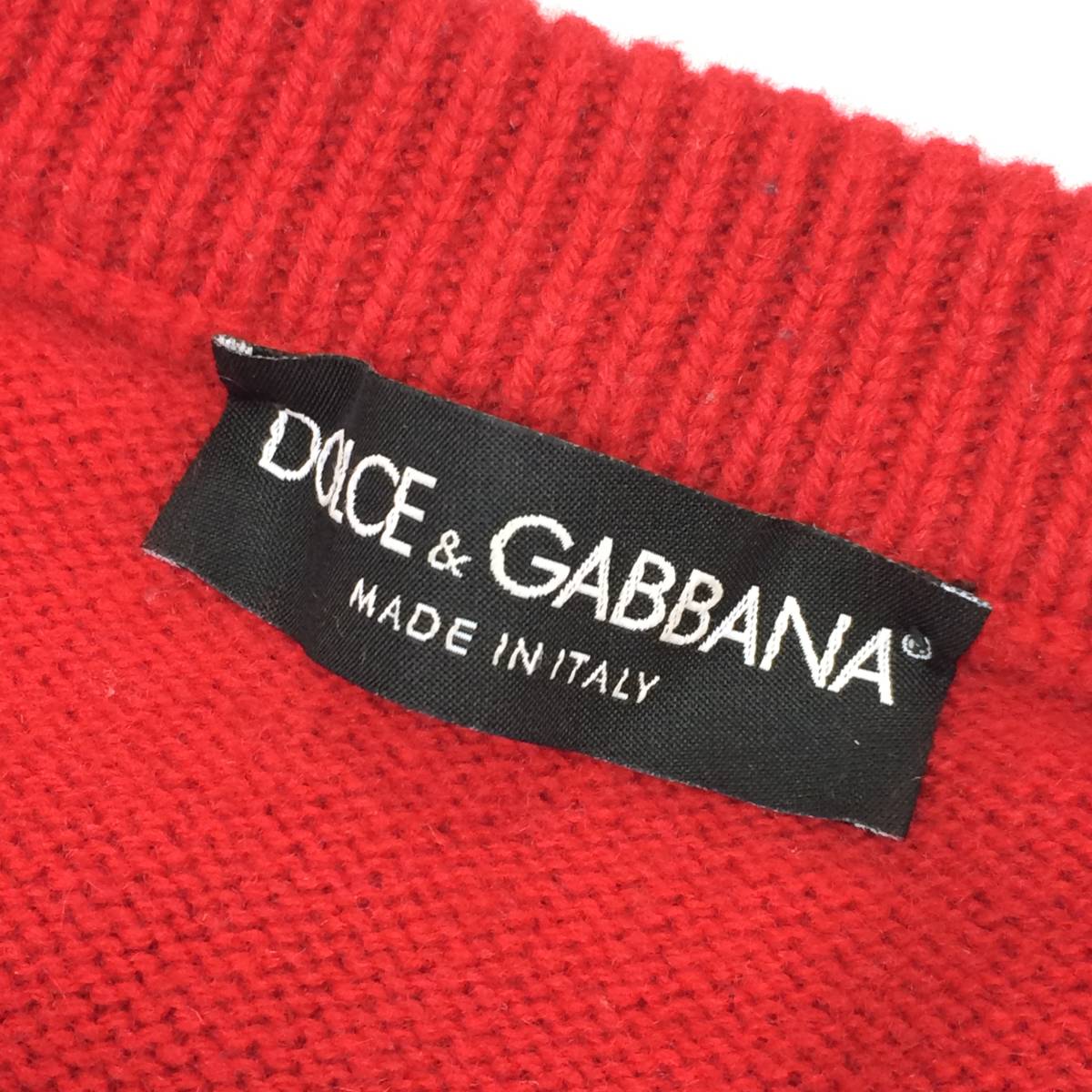 DOLCE＆GABBANA ドルチェ＆ガッバーナ LOVE IS LOVE DG KING ロゴ編み オールカシミヤ インターシャニット カシミヤセーター 赤 50=XL _画像7