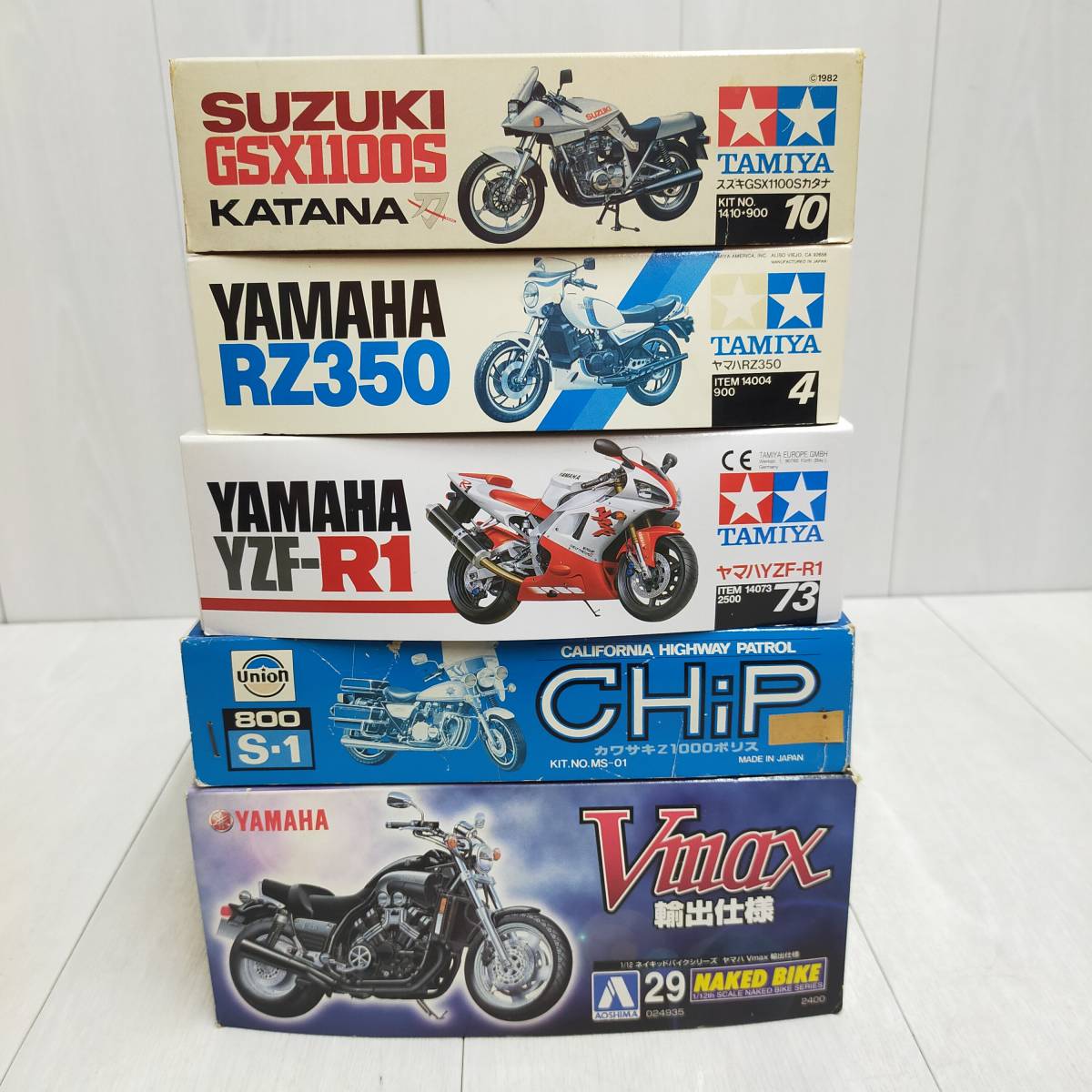 バイク プラモデル 5種セット ◆ ヤマハ RZ350 YZF-R1 Vmax スズキ GSX1100S カタナ カワサキZ1000ポリス パーツ 部品 ジャンク オートバイ_画像7