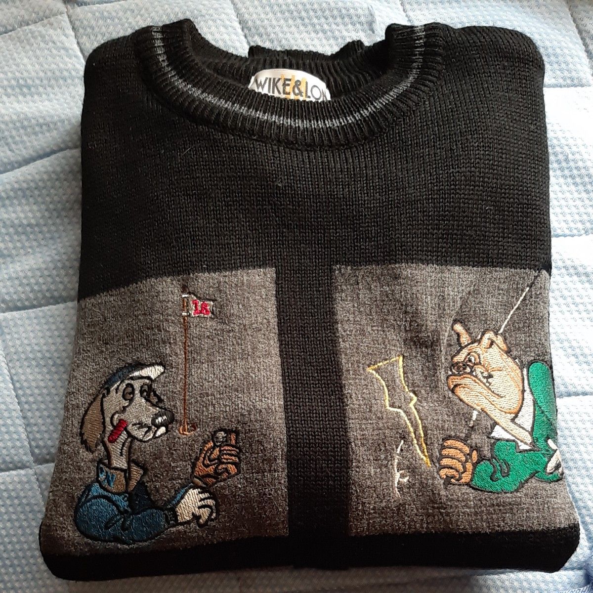 WIKE&LON　 ニット ウール セーター　刺繍リブ　レトロ古着　LBサイズ　ゴルフ　ゆったり　黒　11