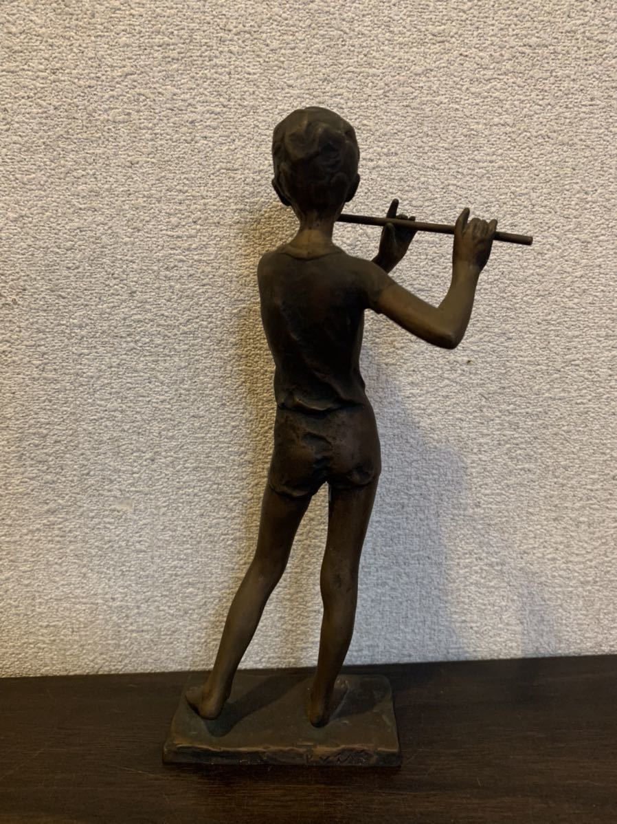 Laszlo Kutas ブロンズ像 “Boy playing the flute” フルートを奏でる少年 23.5cm 1960年代　Y572_画像5