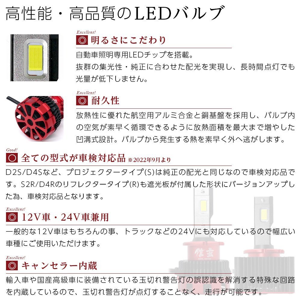 アルファード ヴェルファイア20系 VOXY ノア70系 エスティマ50系 D4S 純正HID ledヘッドライト 交換 信玄 11600lm 車検対応★_画像7