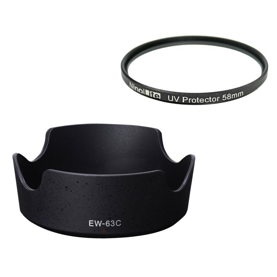 2点セット EW-63C 互換 レンズフード と UVフィルター 58mmのset EF-S18-55mm F4-5.6 IS STM 対応 バヨネットフードの画像1