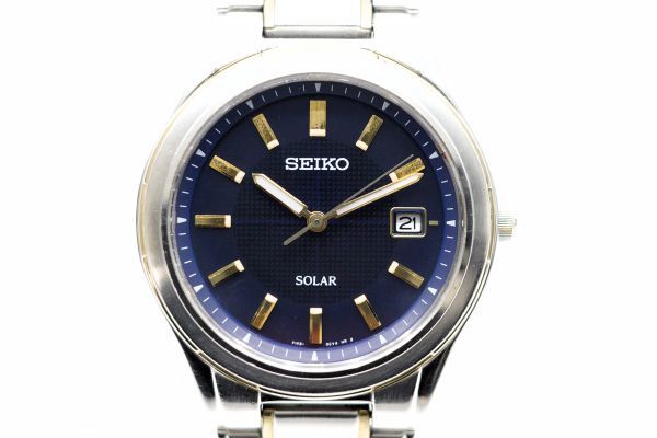 1320　SEIKO SOLAR　　V145-0BK0　　セイコー ソーラー デイト バーインデックス ネイビー文字盤 メンズ 腕時計 純正ブレス_画像2