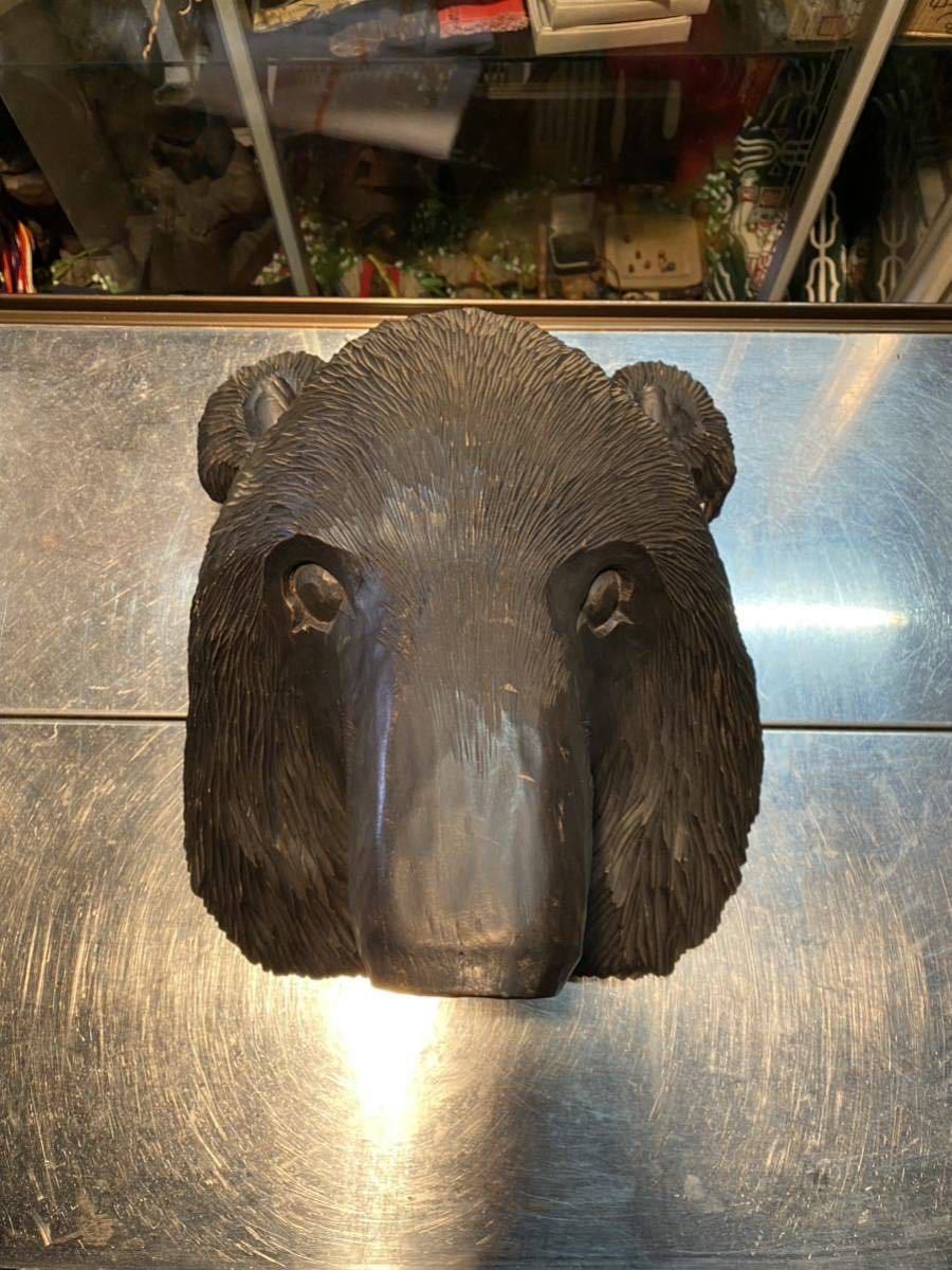 木彫り熊 熊マスク　変わり熊　変顔熊　当時物　北海道 民芸品 希少　在銘なし　ビンテージ　木彫り熊　八雲　旭川　ヒグマ