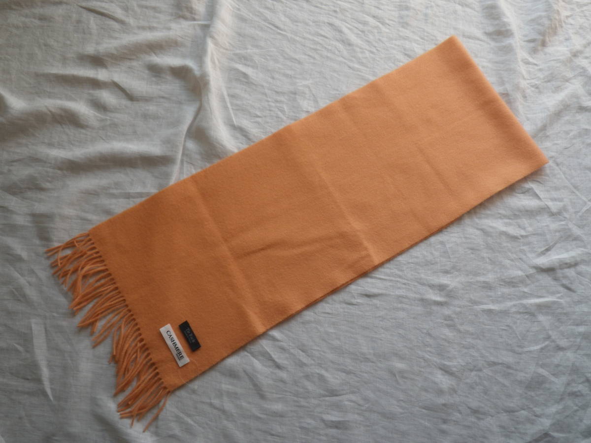 ★ 高級 Tie Rack タイラック ITALY イタリア製 PURE CASHMERE 100% カシミヤ マフラー ライトオレンジ 約１５５cm ★_画像4