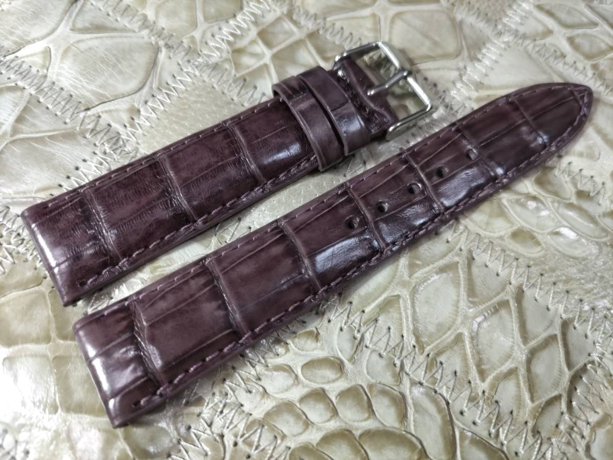  free shipping genuine article crocodile 20mm dark purple fine quality wani leather arm belt for clock 