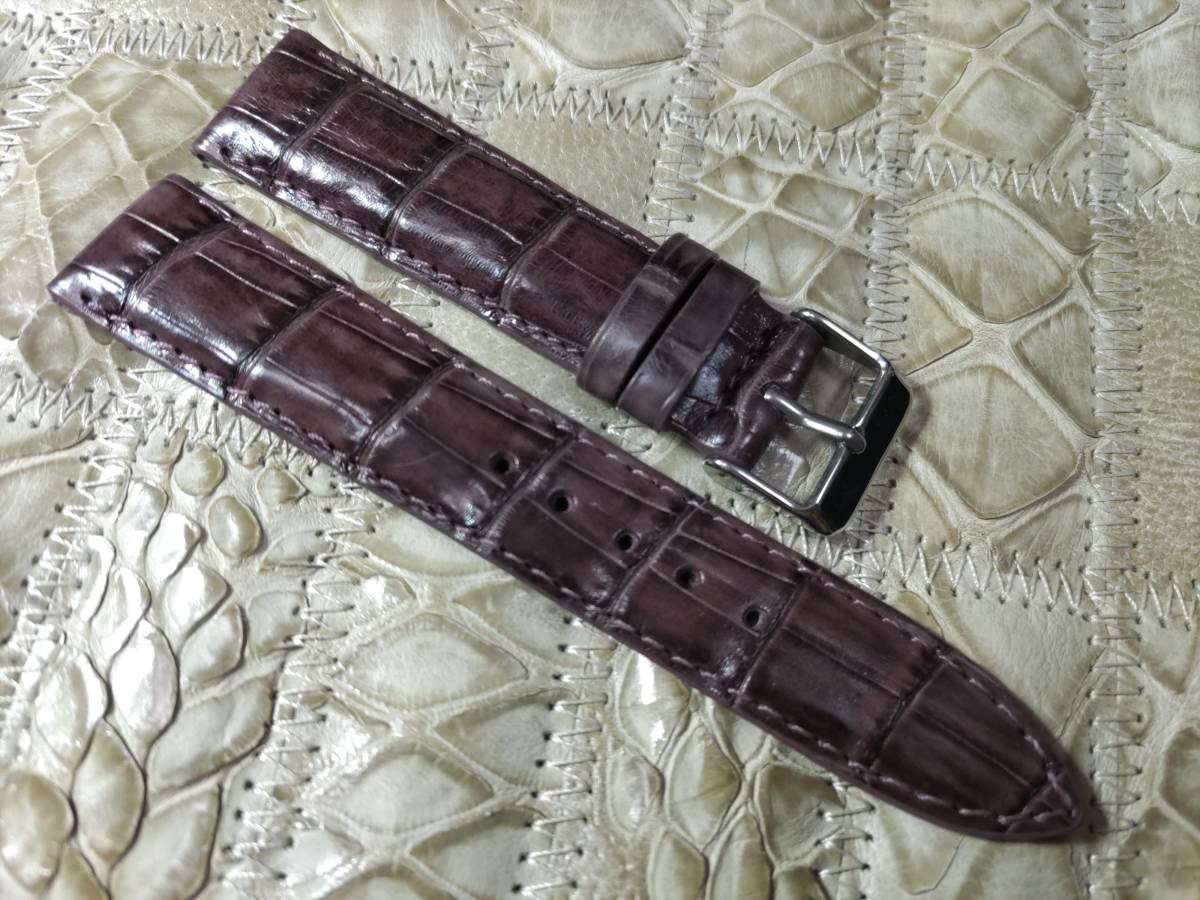  free shipping genuine article crocodile 20mm dark purple fine quality wani leather arm belt for clock 