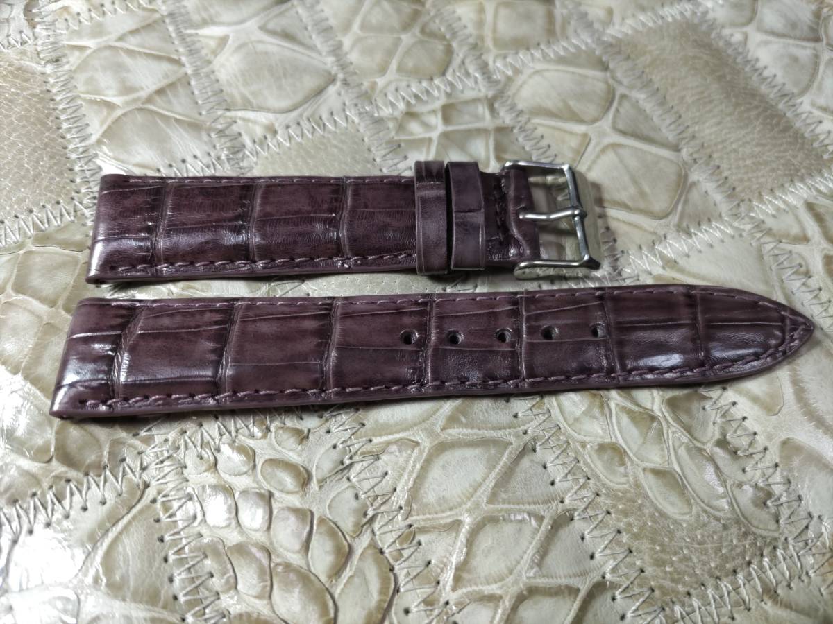  free shipping genuine article crocodile 20mm dark purple fine quality wani leather arm belt for clock 