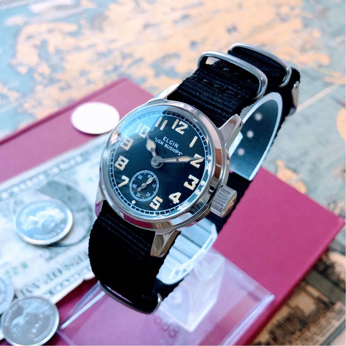 #2886【人気のミリタリー】メンズ 腕時計 エルジン WW2 機械式 手巻 動作品 美品 ラウンド型 ELGIN スモールセコンド 軍用 第二次世界大戦_画像2