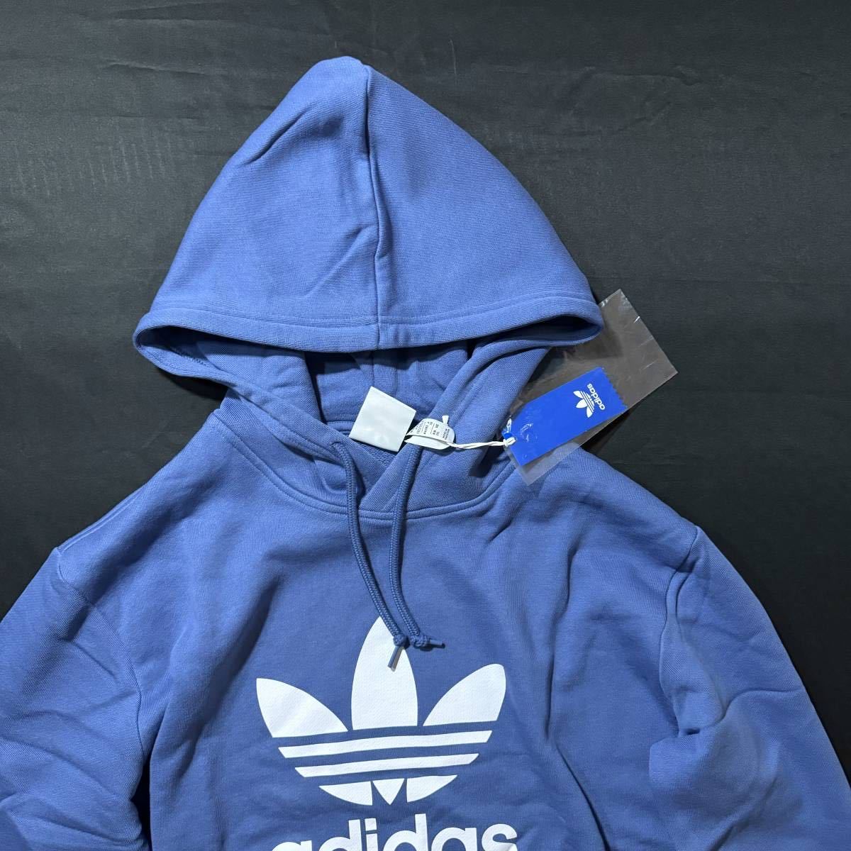 1円〜 新品 adidas originals アディダスオリジナルス トレフォイル パーカー XLsize 紺 白 裏毛 フード ロゴ 定番 人気カラー スウェット_画像2