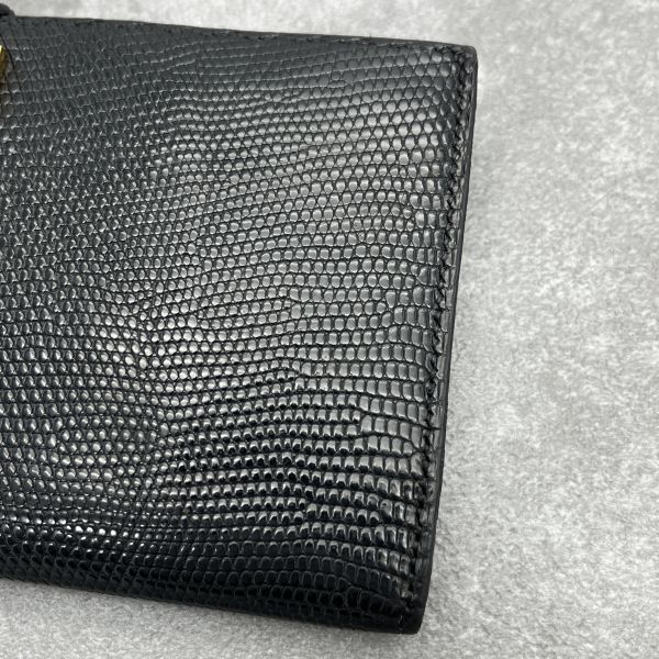 レア エルメス 定価54万 V刻印 ベアン インドネシア リザード レザー H金具 二つ折り 長財布 黒 メンズ エルメス *736_画像5