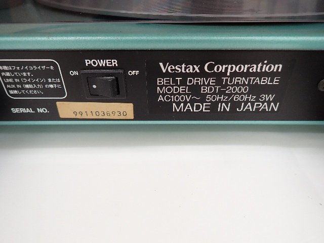 Vestax べスタックス ターンテーブル レコードプレイヤー BDT-2000 カートリッジ付 ∽ 6BFDC-6_画像5