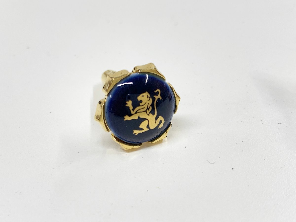  beautiful goods Royal Copenhagen ROYAL COPENHAGEN necktie pin & cuffs button set navy × Gold men's suit equipment ornament small articles box have 