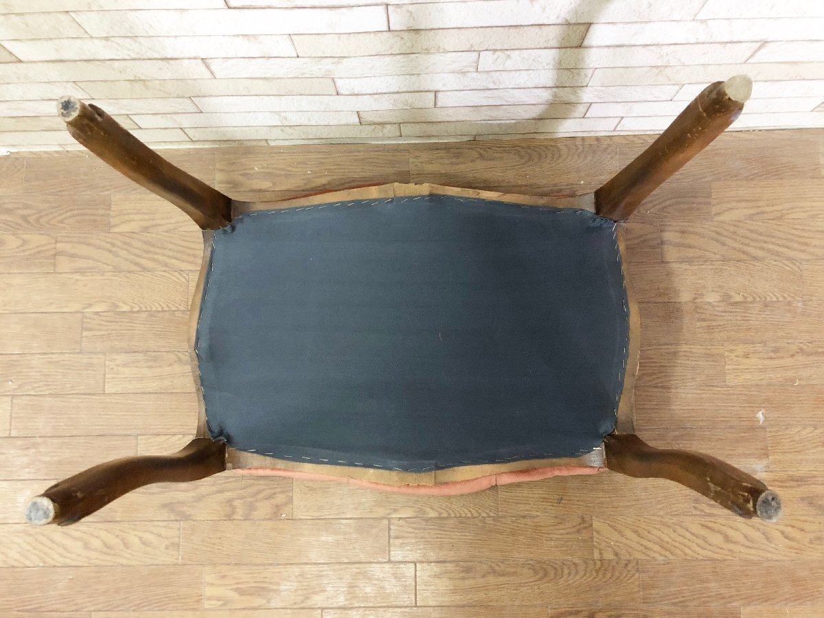 スツール 赤 椅子 猫脚 アンティーク 家具 インテリア 腰掛け 鋲打ち ロココ調 木製 ベルベット調 イスの画像8