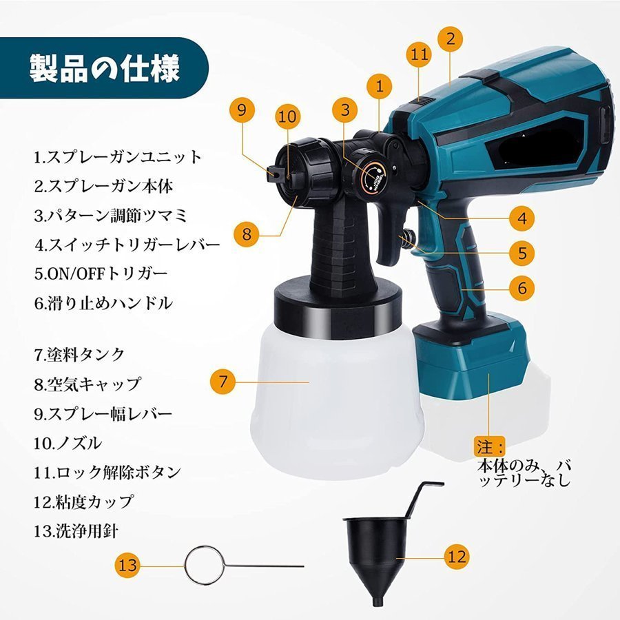 1円 電動スプレーガン 吹付け式 塗装機 電動ペインター DIY スプレー塗装 電動スプレー ペンキ塗り ミニペインターマキタバッテリー 併用_画像10