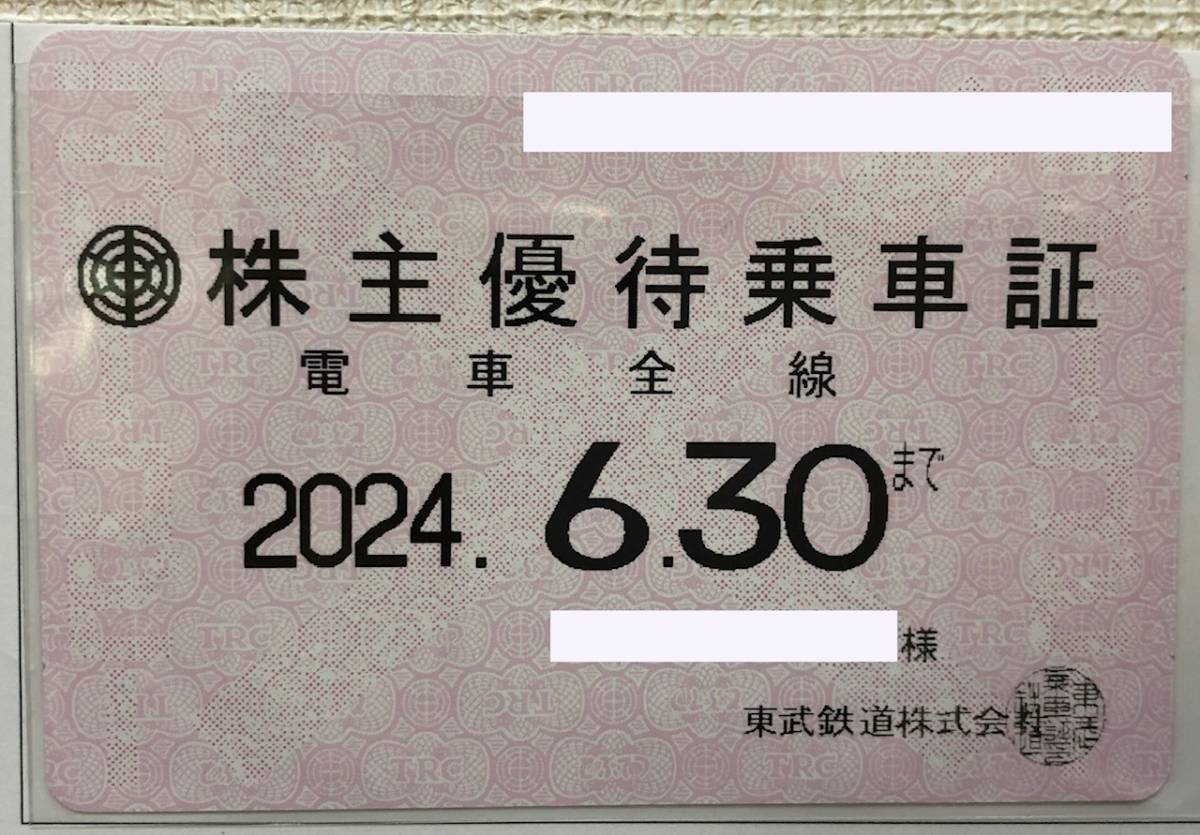 東武鉄道　株主優待乗車証（定期券タイプ）電車全線　※女性名義　2024年6月30日まで　②_画像1