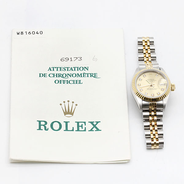 ロレックス ROLEX デイトジャスト 69173G シャンパン文字盤 W番 10Pダイヤ SS/YG レディース腕時計 自動巻き 26mm_画像9