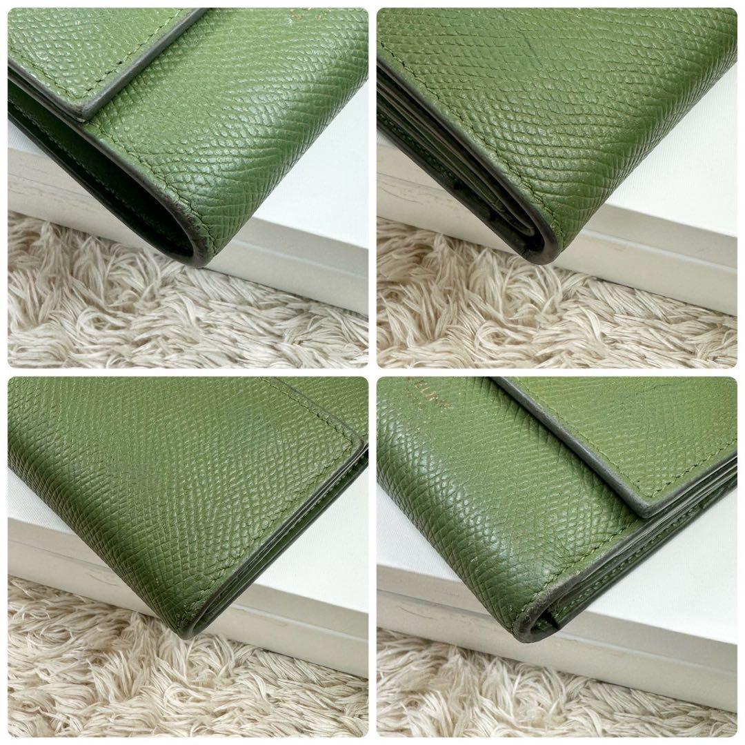 美品】セリーヌ 三つ折り財布 深緑 ダークグリーン Wホック 美品】セリーヌ 三つ折り財布 深緑 ダークグリーン Wホック