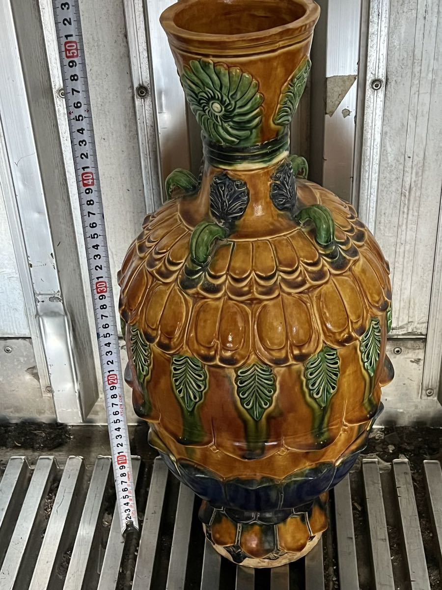 唐三彩★52cm大型花瓶 花器 中国古代品　骨董品　唐時代陶器焼物_画像7