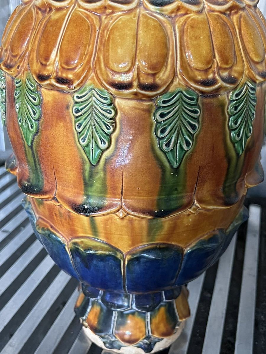 唐三彩★52cm大型花瓶 花器 中国古代品　骨董品　唐時代陶器焼物_画像4