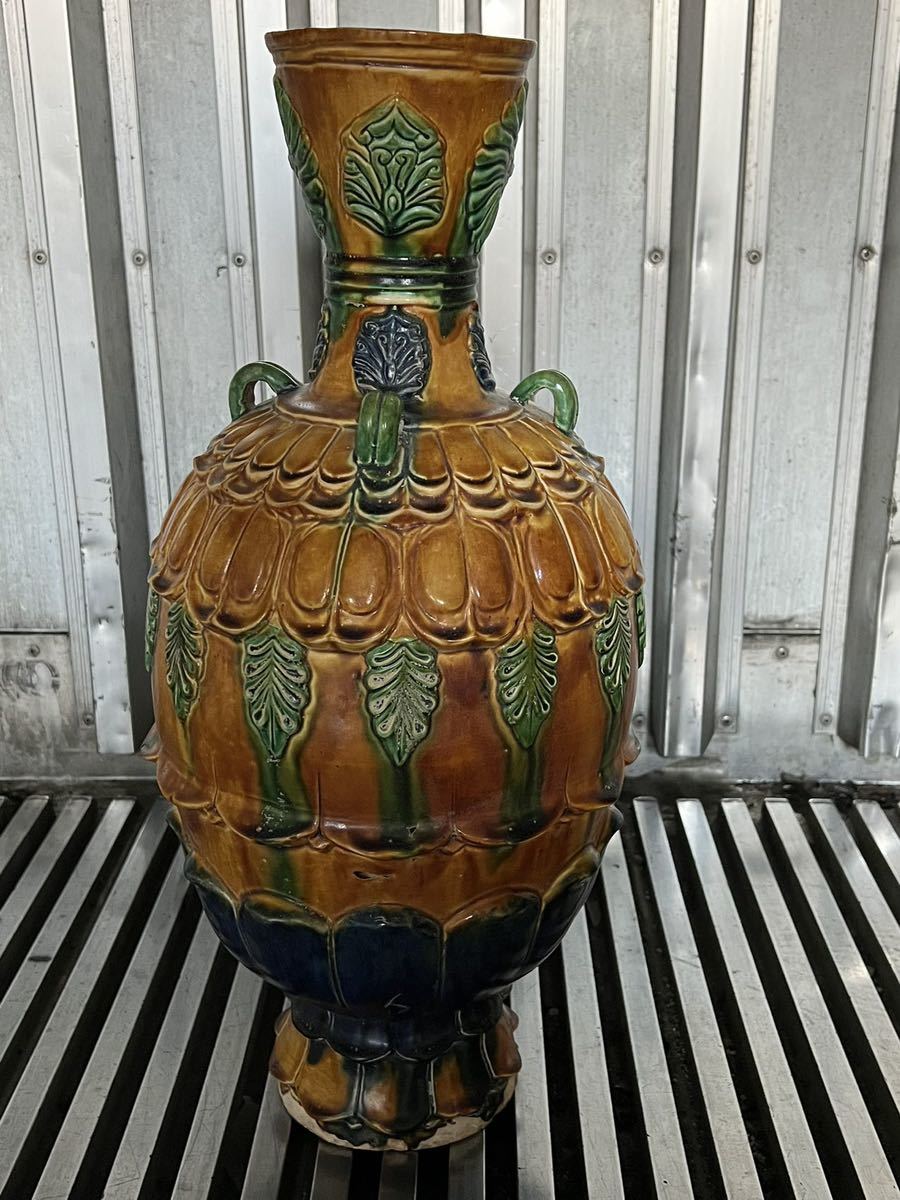 唐三彩★52cm大型花瓶 花器 中国古代品　骨董品　唐時代陶器焼物_画像2