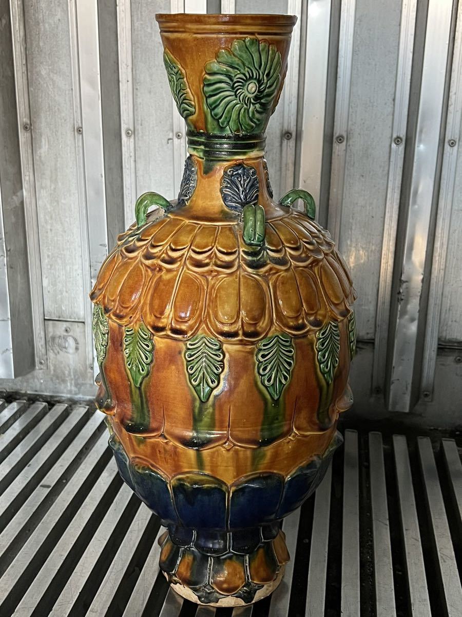 唐三彩★52cm大型花瓶 花器 中国古代品　骨董品　唐時代陶器焼物_画像1