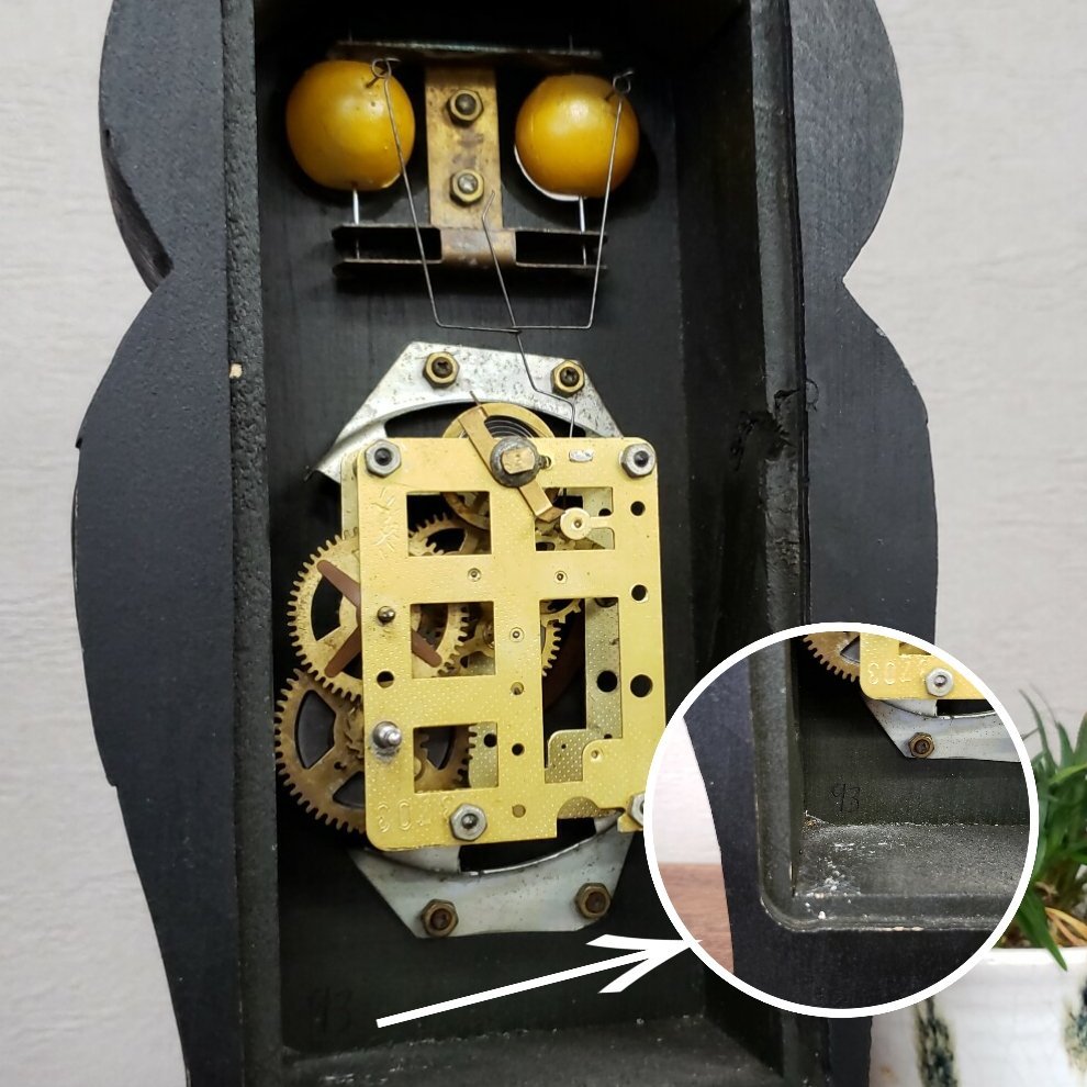 古い梟の木製置時計 H:240mm ※ジャンク 目玉時計 からくり時計 古い梟の木製置時計 H:240mm ※ジャンク 目玉時計 からくり時計