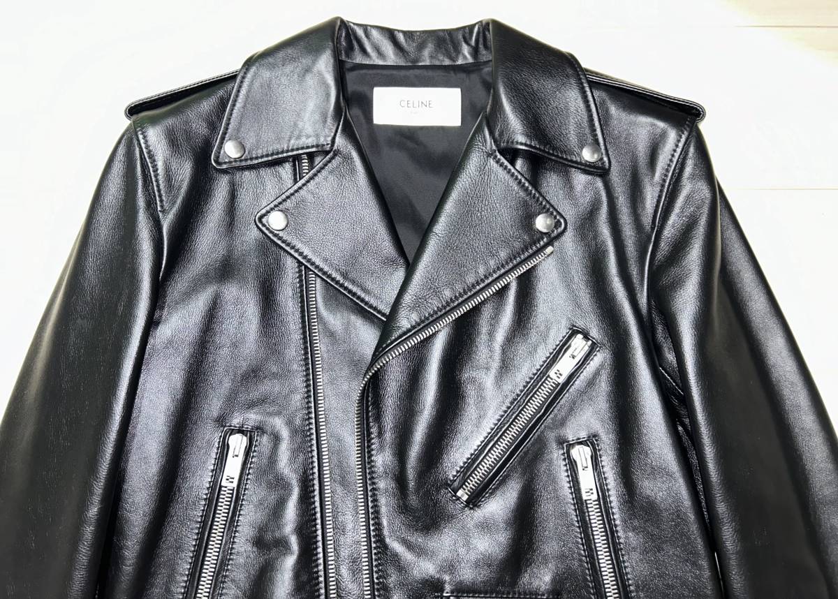 最終価格！新品！ CELINE セリーヌ クラシックバイカーレザージャケット 48 ブラック ライダース CLASSIC BIKER LEATHER JACKET 黒_画像4